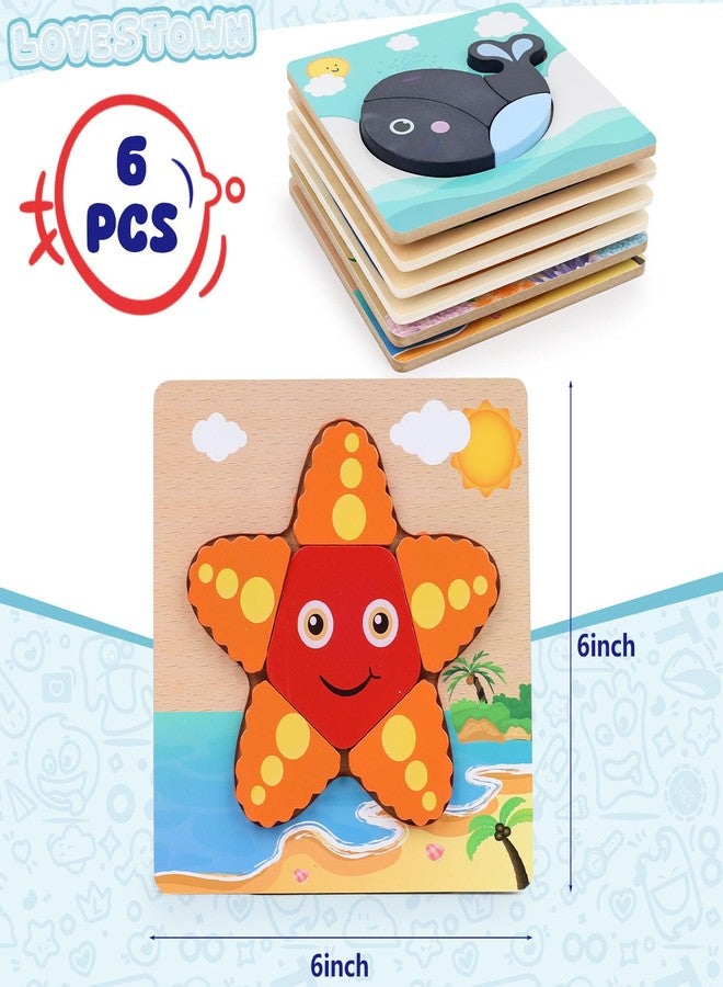 LovesTown Wooden Toddler Puzzles Montessori Sea Animal Jigsaw Puzzle, Educational Preschool Learning Toys for Boys and Girls, Pack of 6 - Image 5